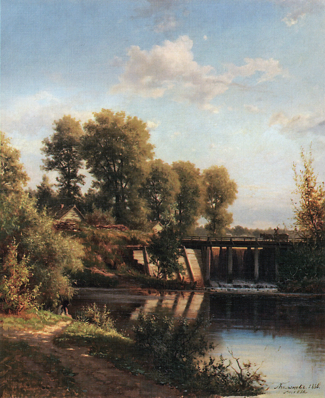 Landscape with a Dam, vintage artwork by Lev Kamenev, 12x8" (A4) Poster