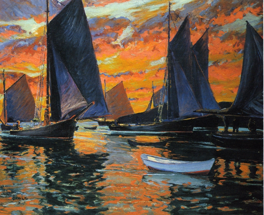 Sails in the Sunset, vintage artwork by Jonas Lie, 12x8" (A4) Poster