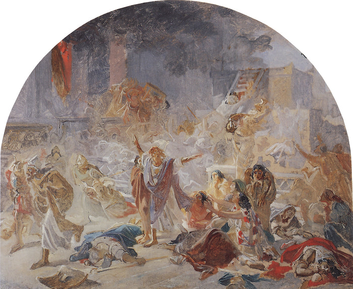 The Destruction of the Temple of Jerusalem, vintage artwork by Nikolai Nikolaevich Ge, 12x8