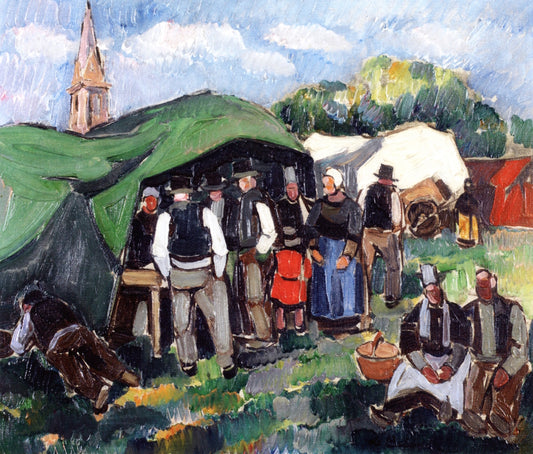 Market in Brittany, vintage artwork by Pierre de Belay, A3 (16x12") Poster Print