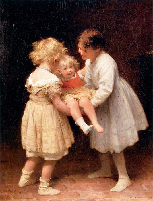 Kinder at Play, vintage artwork by John Morgan, 12x8" (A4) Poster