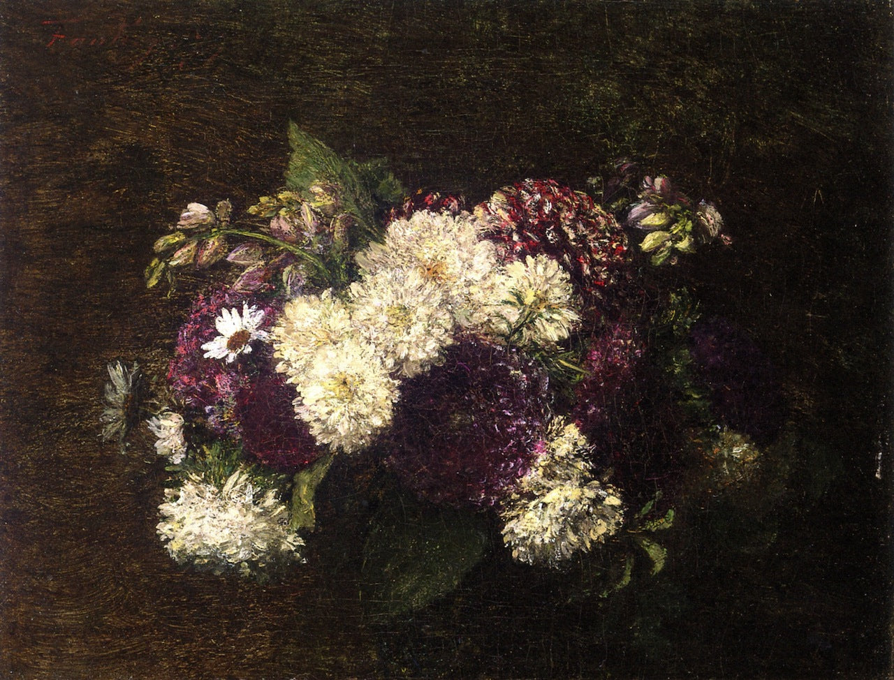 Chrysanthemums and Varied Flowers, vintage artwork by Henri Fantin-Latour, 12x8" (A4) Poster