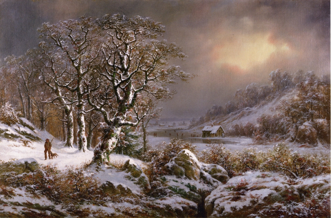 Skating in a Winter Landscape, vintage artwork by Gunther Hartwick, A3 (16x12") Poster Print