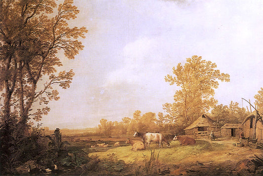 A Farm with Cottages and Animals, vintage artwork by Aelbert Cuyp, 12x8" (A4) Poster