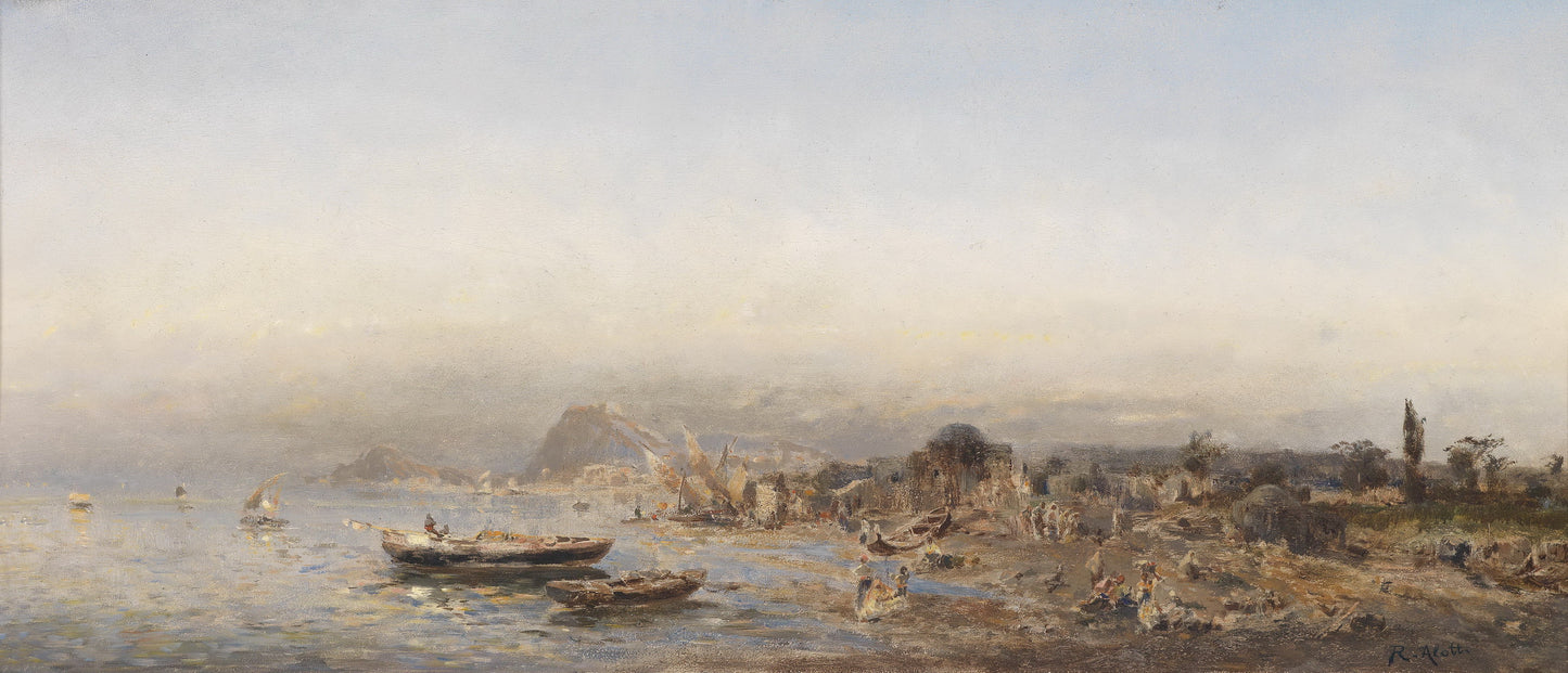 Fishing on the North African Coast, vintage artwork by Robert Alott, 12x8" (A4) Poster