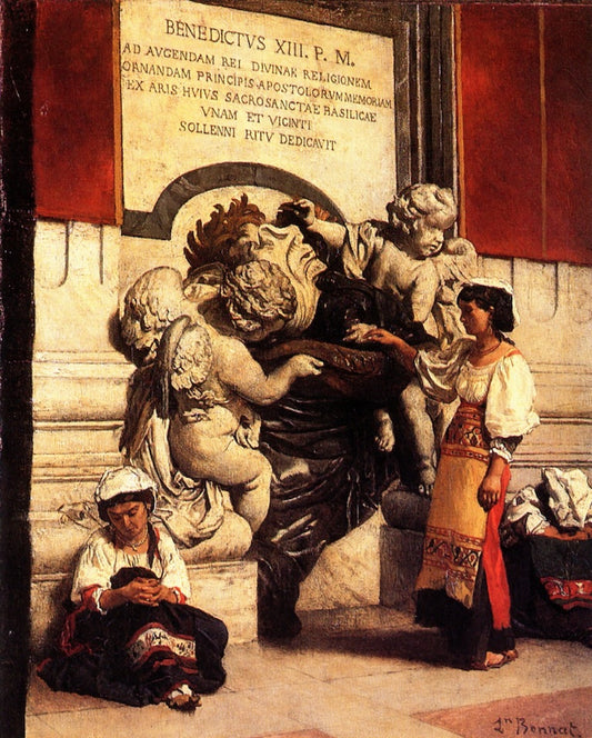 Fountain by  the Cathedral of St. Peter in Rome, vintage artwork by Leon Joseph Florentin Bonnat, 12x8" (A4) Poster