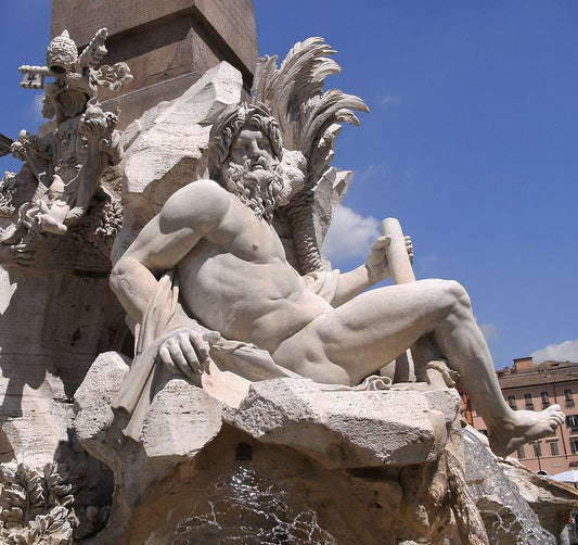 Fontana dei Quattro Fiumi (Fountain of the Four Rivers): Ganges, vintage artwork by Gian Lorenzo Bernini, 12x8" (A4) Poster