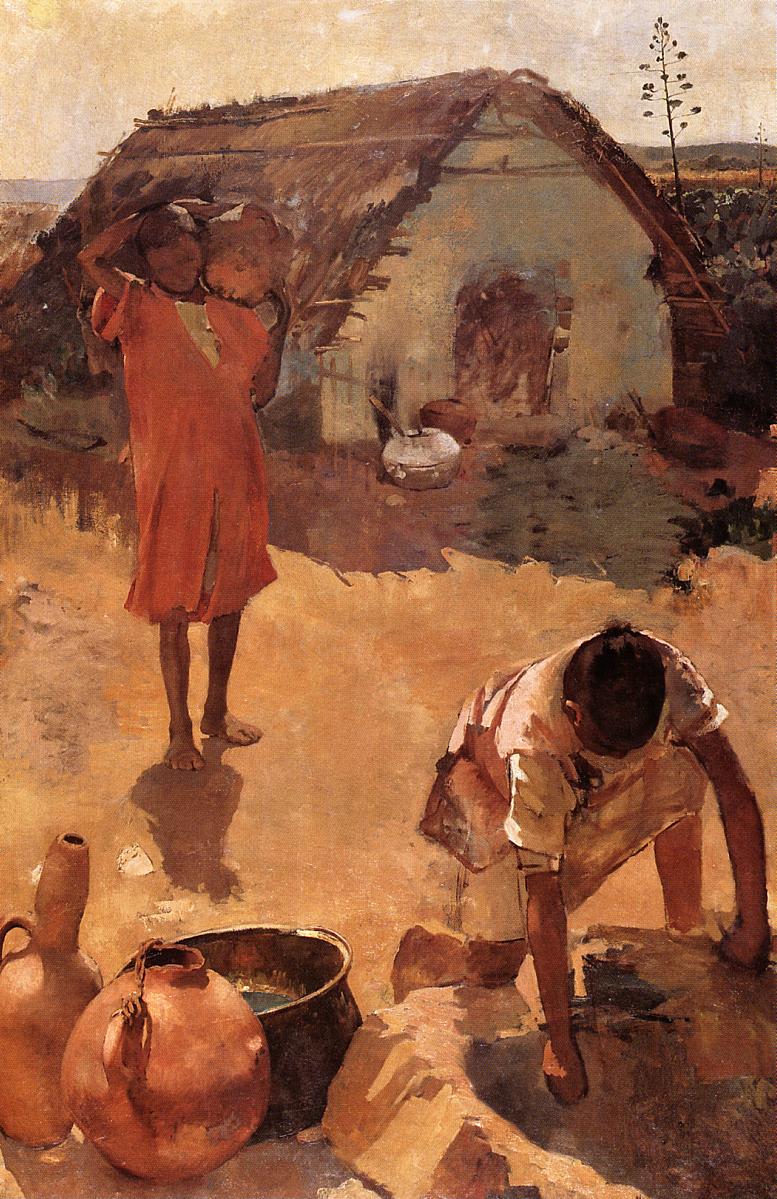 Figures near a Well in Morocco, vintage artwork by Theo van Rysselberghe, 12x8" (A4) Poster