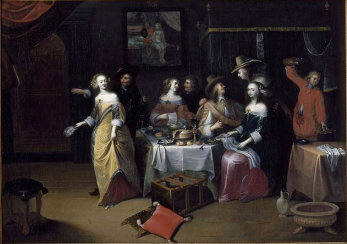 Elegant Company, vintage artwork by Hieronymus Janssens, 12x8" (A4) Poster