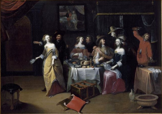 Elegant Company, vintage artwork by Hieronymus Janssens, 12x8" (A4) Poster