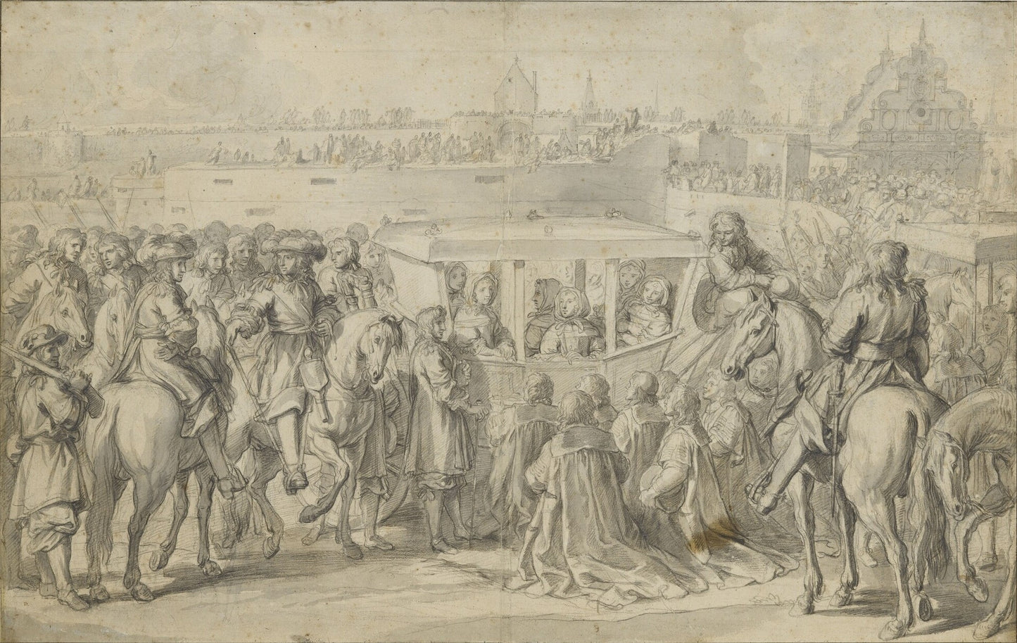 Entry of Louis XIV and Marie-Therèse into Douai in 1667, vintage artwork by Charles Le Brun, 12x8" (A4) Poster