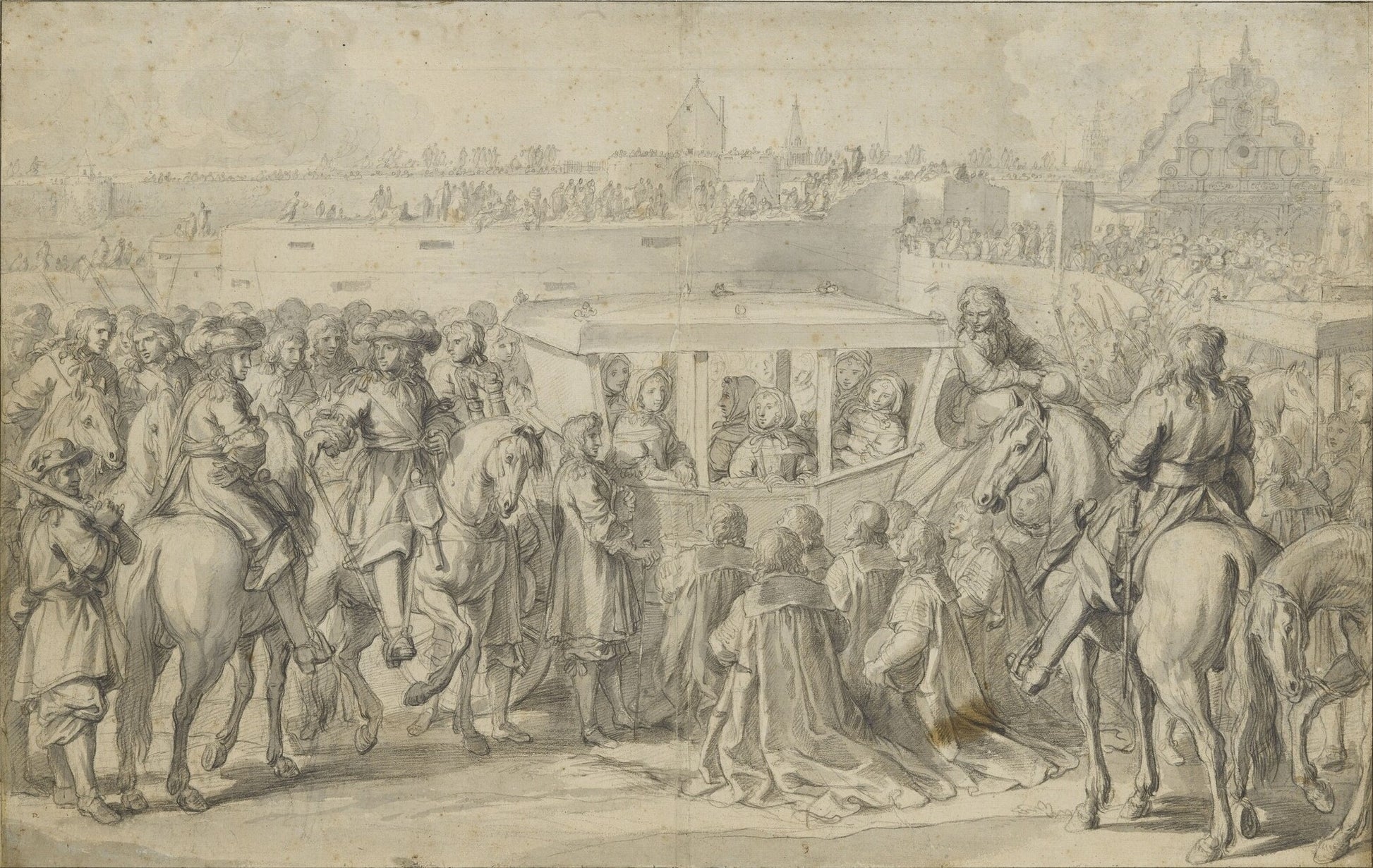 Entry of Louis XIV and Marie-Therèse into Douai in 1667, vintage artwork by Charles Le Brun, 12x8" (A4) Poster