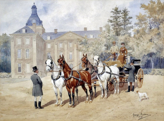 Arthur de Marchant et d'Ansen Bourg and his Wife on a Four-horse, vintage artwork by Georges Louis Charles Busson, 12x8" (A4) Poster