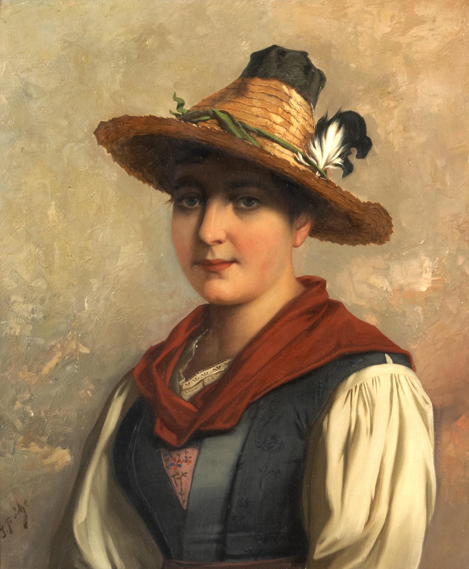 Portrait of a Tyrolean Woman, vintage artwork by Josef Buche, 12x8" (A4) Poster