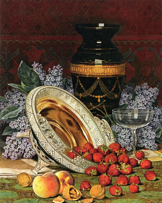 Still Life with Strawberries and Lilacs, vintage artwork by William Mason Brown, 12x8" (A4) Poster