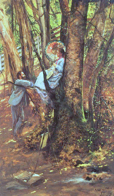 In the Woods, vintage artwork by Jules Tavernier, 12x8" (A4) Poster
