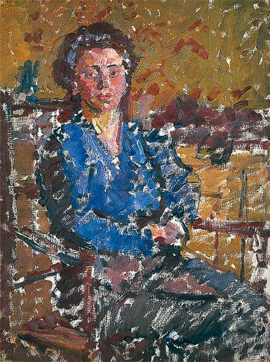 Seated Girl in Blue, vintage artwork by Harold Gilman, 12x8" (A4) Poster