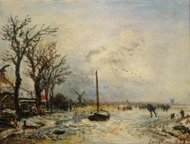 Coast Scene with Windmills, vintage artwork by Johan Barthold Jongkind, A3 (16x12") Poster Print