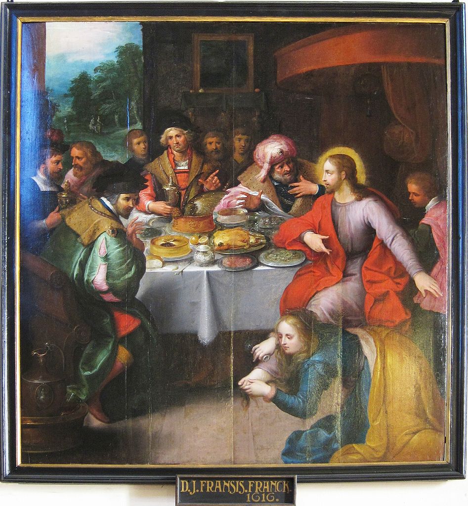 Mary Magdalene washing the feet of Jesus, vintage artwork by Frans Francken the Younger, 12x8" (A4) Poster