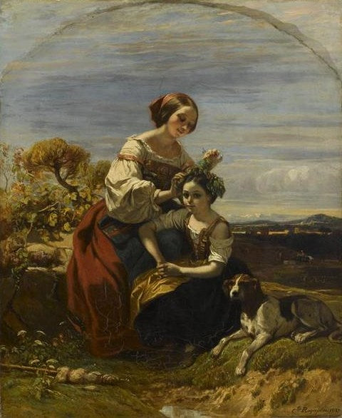 Italian Girls in the Roman Campagna, vintage artwork by Camille-Joseph-Étienne Roqueplan, A3 (16x12") Poster Print