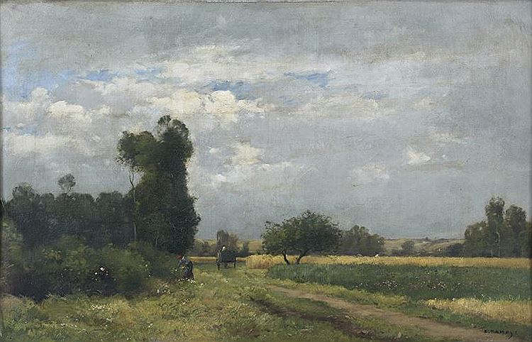 Wagon in the Fields, vintage artwork by Pierre-Emmanuel Damoye, 12x8" (A4) Poster