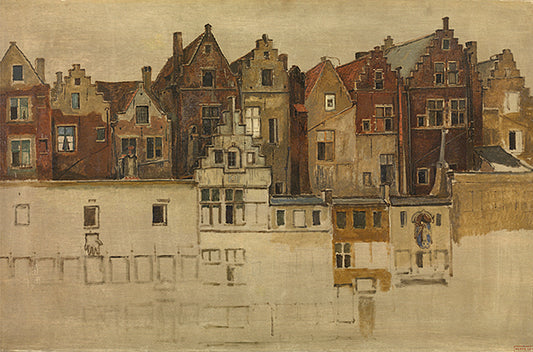 Houses on the Handschoenmarkt, vintage artwork by Jan August Hendrik Leys, A3 (16x12") Poster Print