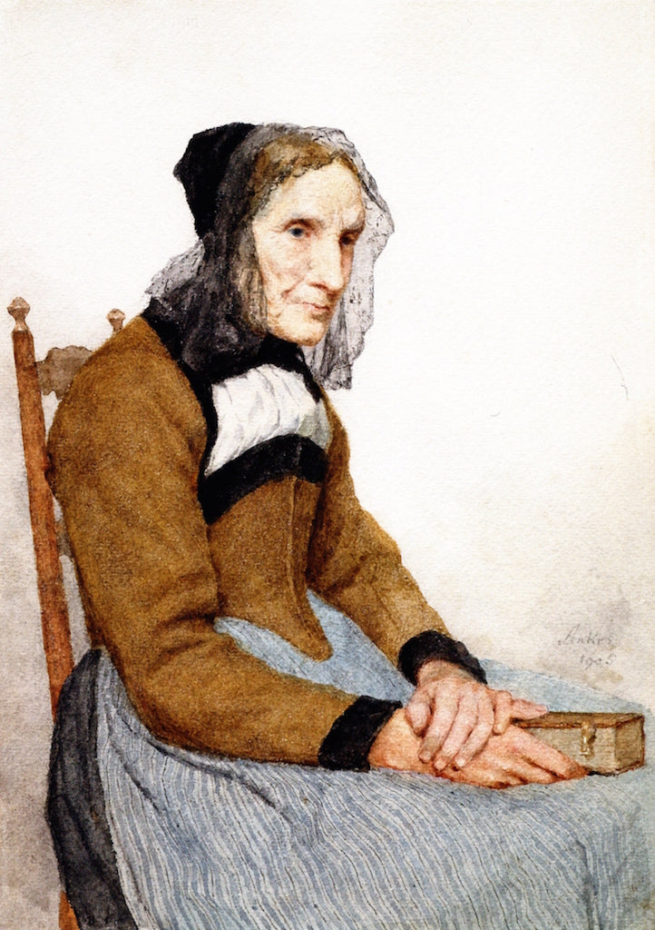 Grandmother with Bible, vintage artwork by Albert Anker, 12x8" (A4) Poster