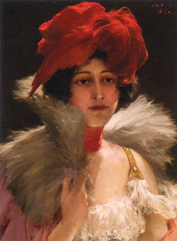 Portrait of a Woman in a Feather Hat, vintage artwork by John Henry Witt, 12x8" (A4) Poster