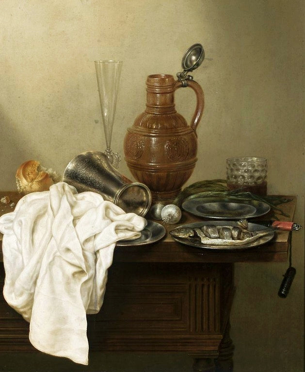 Still Life with a Stoneware Jug, vintage artwork by Gerrit Willemsz Heda, 12x8" (A4) Poster