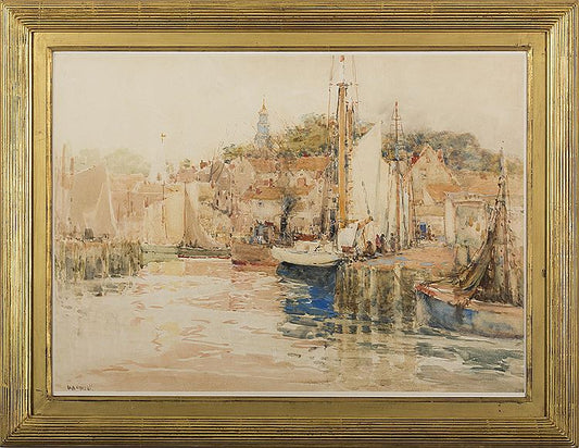 Gloucester Harbor, View of Town, vintage artwork by Harry Aiken Vincent, 12x8" (A4) Poster