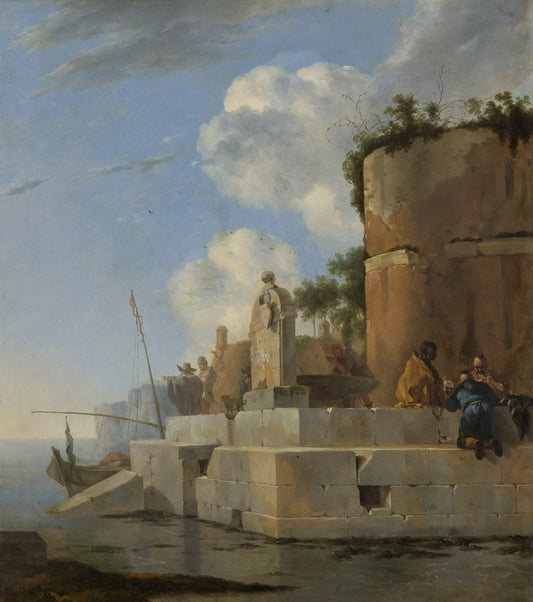 A Coastal Ruin in Italy, vintage artwork by Jan Asselijn, 12x8" (A4) Poster