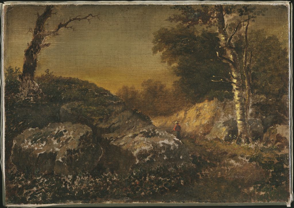 Autumn Landscape with Man Fishing, vintage artwork by William Morris Hunt, 12x8" (A4) Poster