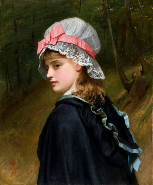 Portrait of a Girl in a Lace Bonnet and Blue Cape, vintage artwork by Charles Sillem Lidderdale, 12x8" (A4) Poster