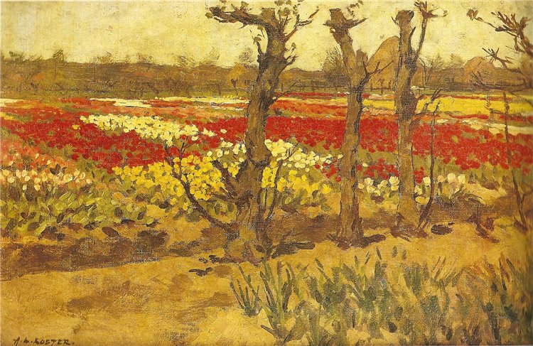 Tulip Field near Bennebroek, vintage artwork by Antonie Lodewijk Koster, 12x8" (A4) Poster