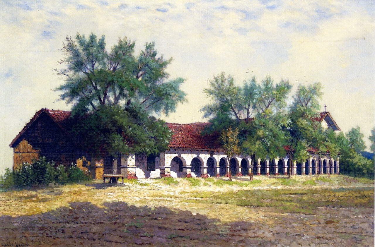 Mission San Juan Bautista, vintage artwork by Edwin Deakin, 12x8" (A4) Poster