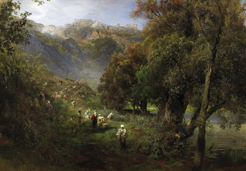 Alban Hills. Summer Landscape at the Alban See, vintage artwork by Oswald Achenbach, 12x8" (A4) Poster