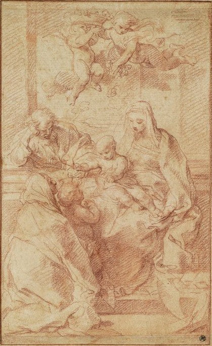 Holy Family with St Elisabeth and St John the Baptist as a Child, vintage artwork by Pompeo Batoni, 12x8" (A4) Poster