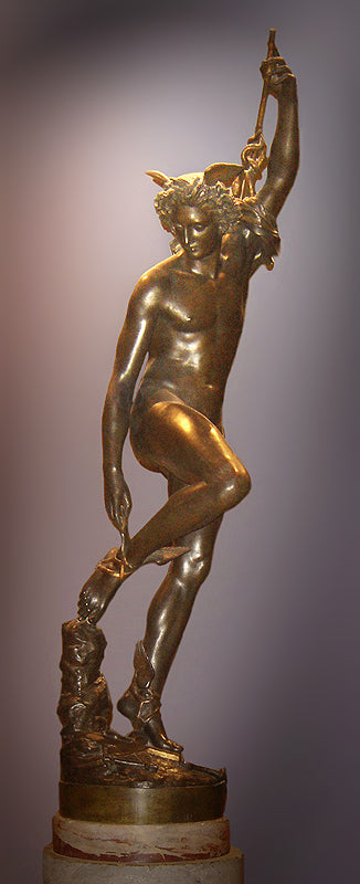 Mercury Fastening His Sandals, vintage artwork by François Rude, 12x8" (A4) Poster