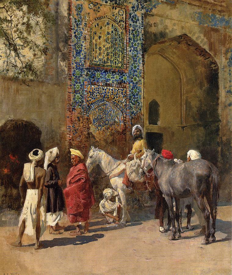 Blue-Tiled Mosque at Delhi, India, vintage artwork by Edwin Lord Weeks, 12x8" (A4) Poster