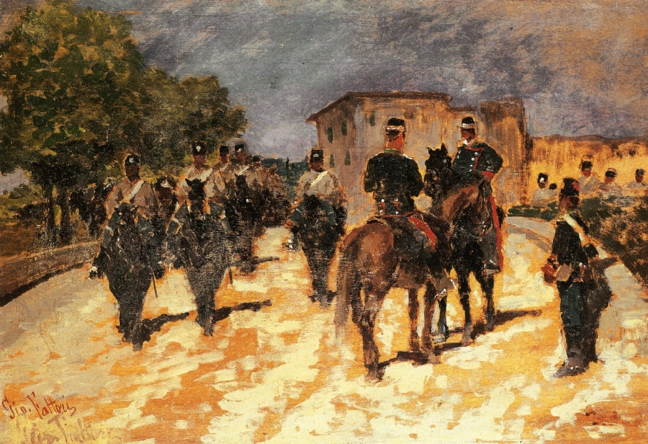 Soldati in marcia, vintage artwork by Giovanni Fattori, 12x8" (A4) Poster