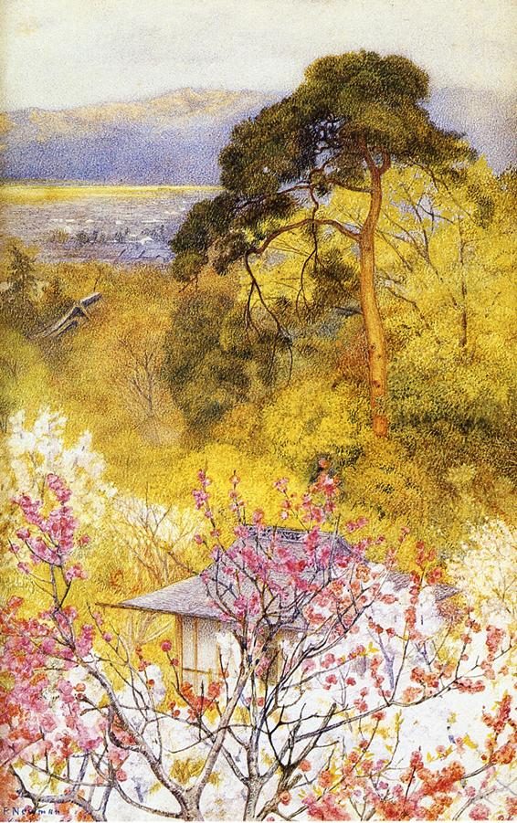 Cherry Blossom, Kyoto, vintage artwork by Henry Roderick Newman, 12x8" (A4) Poster