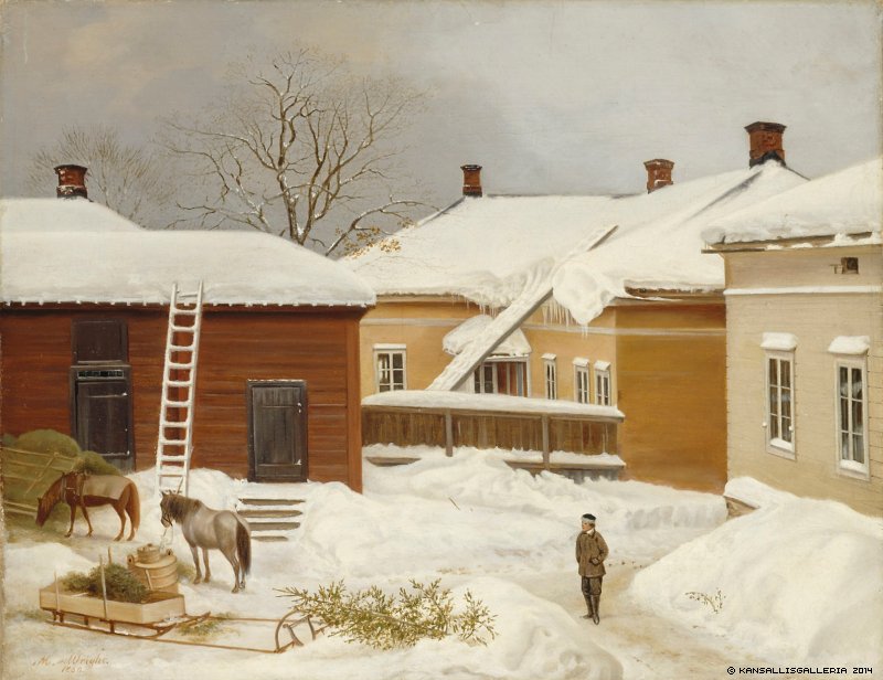 The Liljenstrand House in Winter, vintage artwork by Magnus von Wright, A3 (16x12") Poster Print