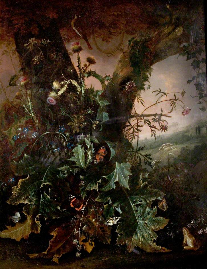 Still Life with Frog and Goldfinch, vintage artwork by Matthias Withoos, 12x8" (A4) Poster