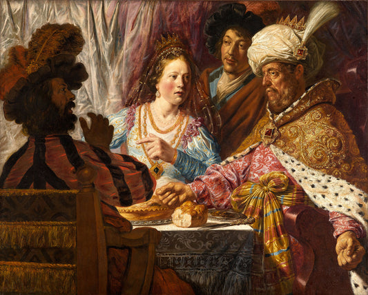 The Feast of Esther, vintage artwork by Jan Lievens, 12x8" (A4) Poster