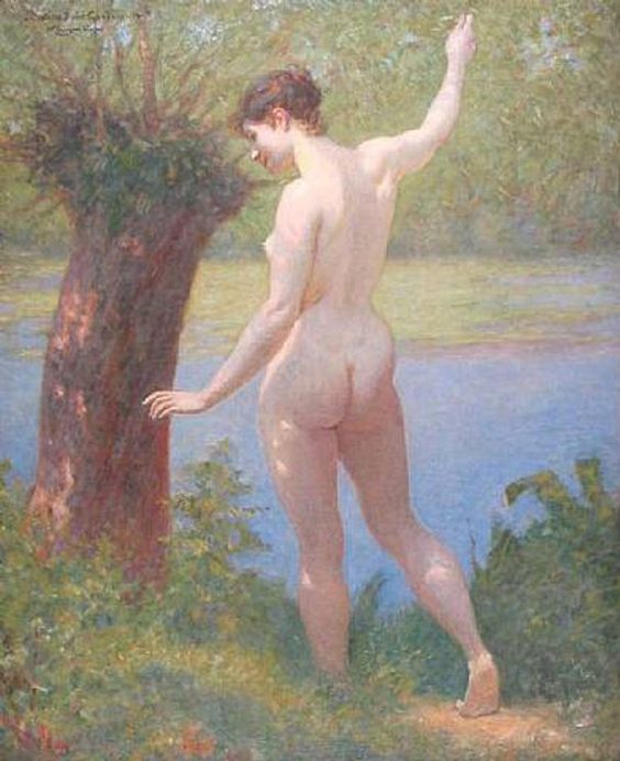 Nude by  the River's Edge, vintage artwork by Kenyon Cox, 12x8" (A4) Poster