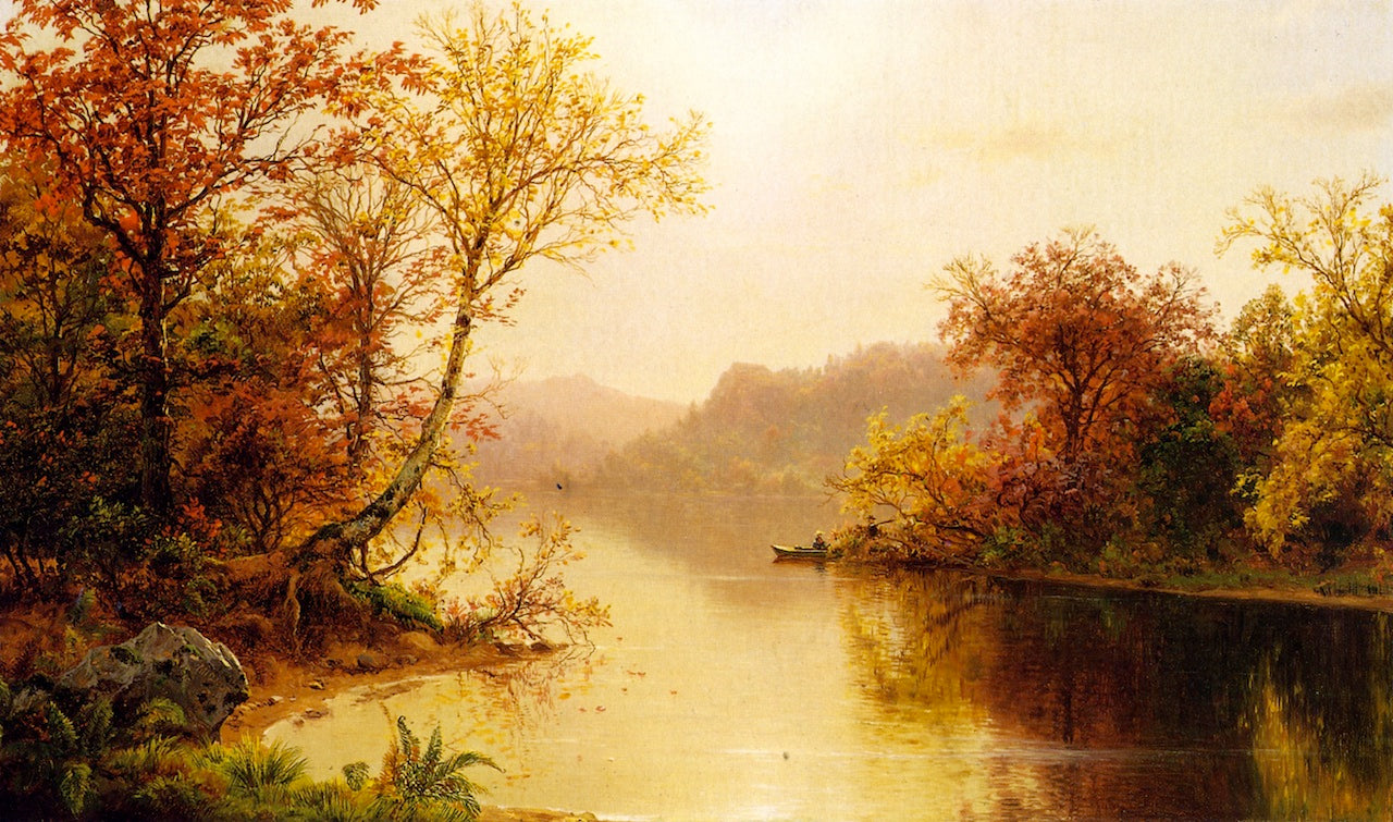 Mountain Lake in Autumn, vintage artwork by Louis Remy Mignot, 12x8" (A4) Poster