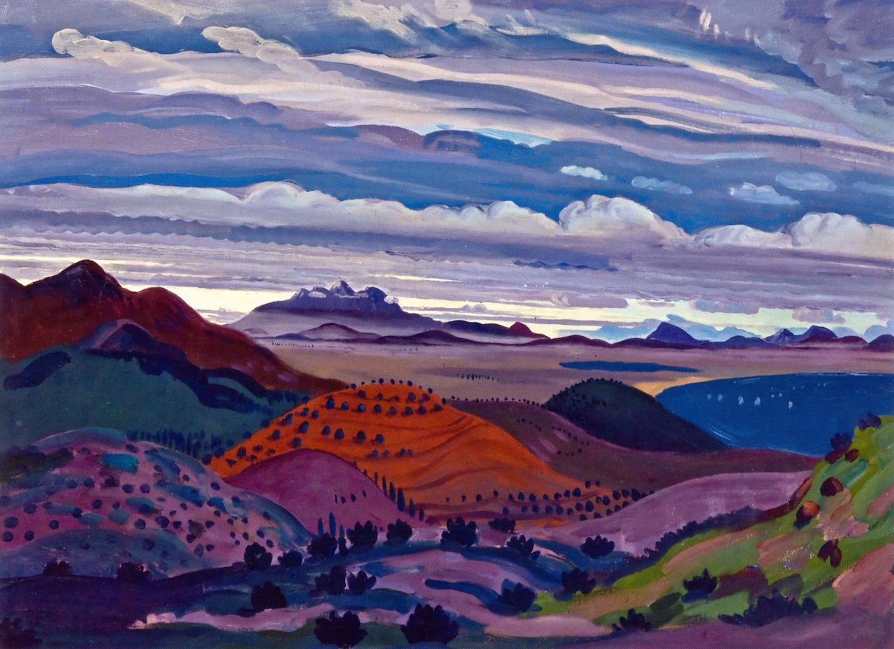 Moreland Landscape with Sunset, Collioure, vintage artwork by James Dickson Innes, 12x8" (A4) Poster