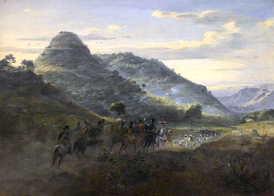 The British Mission, Accompanied by  Aby ssinians, Entering Ankobar, 1841, vintage artwork by Johann Martin Bernatz, A3 (16x12") Poster Print