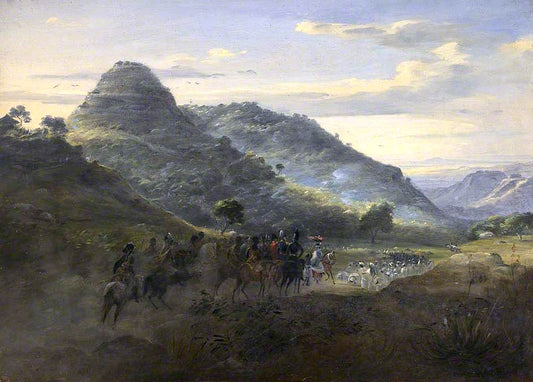 The British Mission, Accompanied by  Aby ssinians, Entering Ankobar, 1841, vintage artwork by Johann Martin Bernatz, A3 (16x12") Poster Print