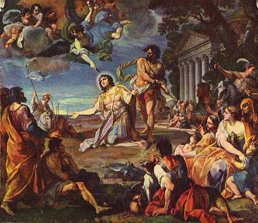 The Martyrdom of St. Torpe, vintage artwork by Placido Costanzi, 12x8" (A4) Poster